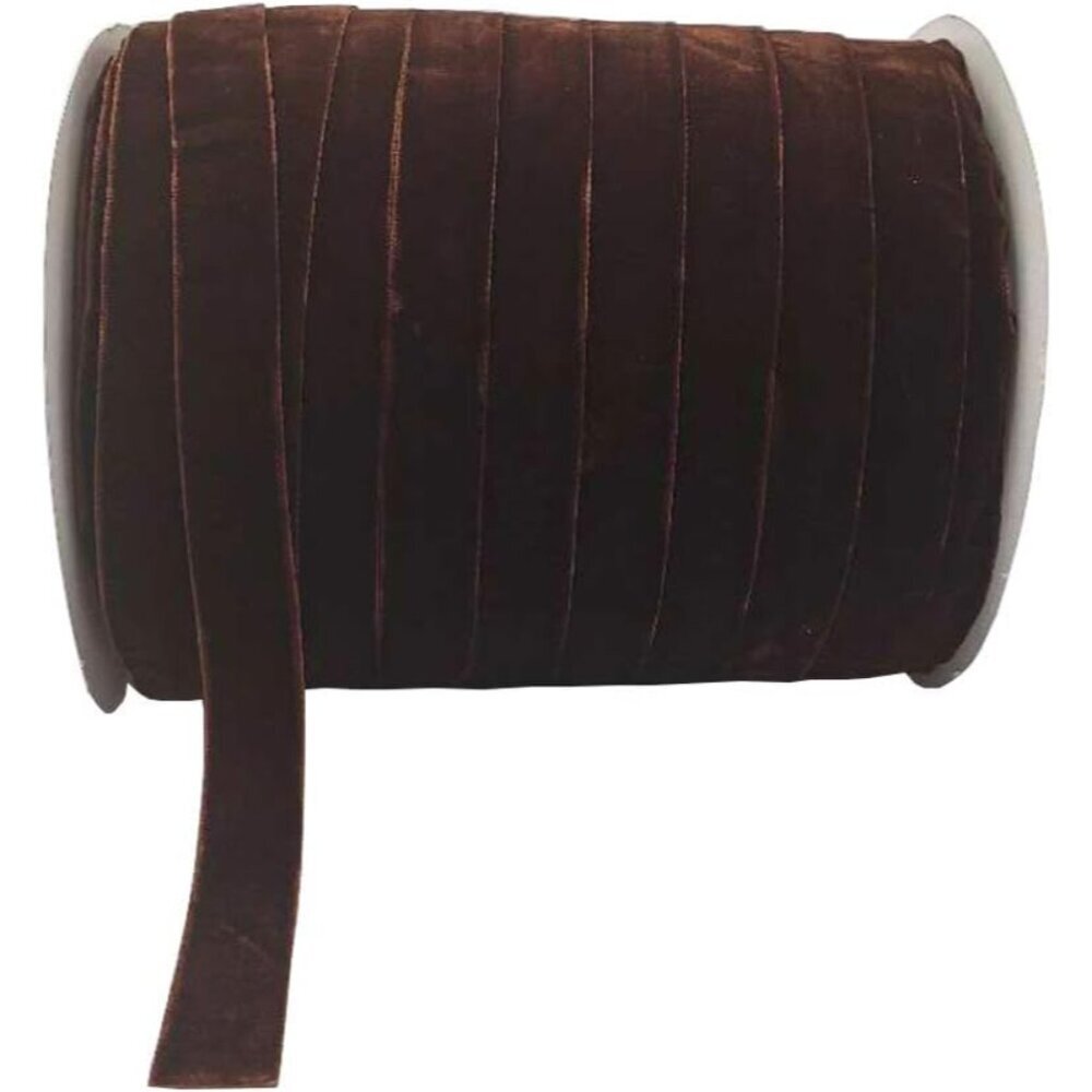 10 Yards Velvet Ribbon Spool Coffee, 5/8"